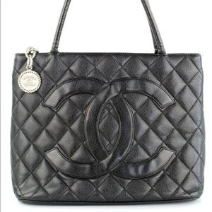 Chanel quilted caviar leather medallion tote bag